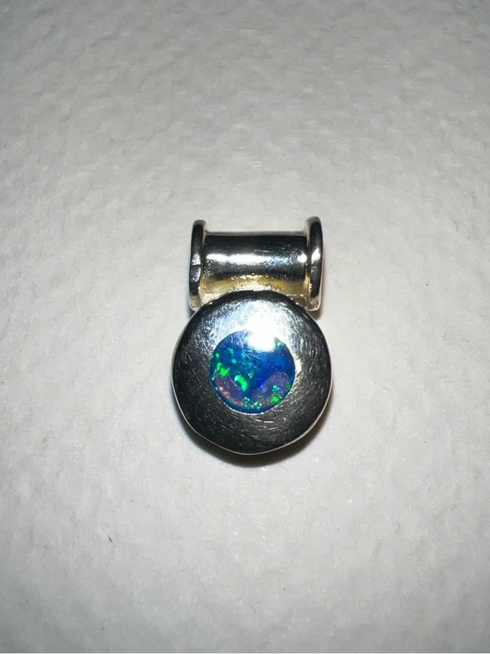 Tiny Sterling Silver Pendant with Blue Opal Accent - Picture 2 of 7